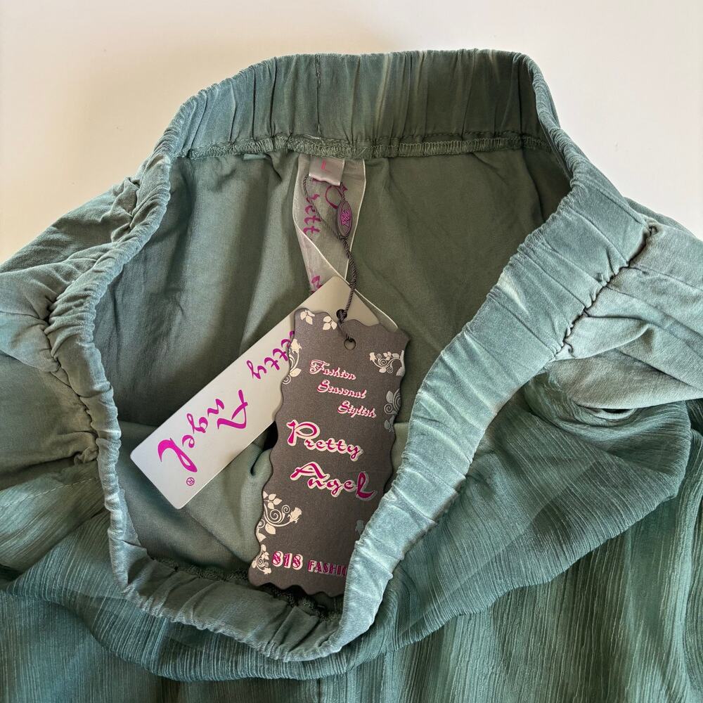 Pretty Angel Moss Green Linen Blend Pull On Tapered Pants Artsy Eclectic Large - Picture 2 of 8